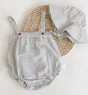 Cotton Check Romper and Sun Hat