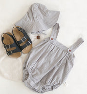 Cotton Check Romper and Sun Hat