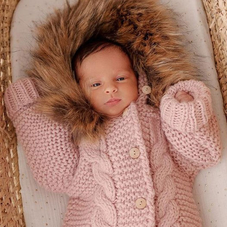 Pink knitted 2024 pram suit