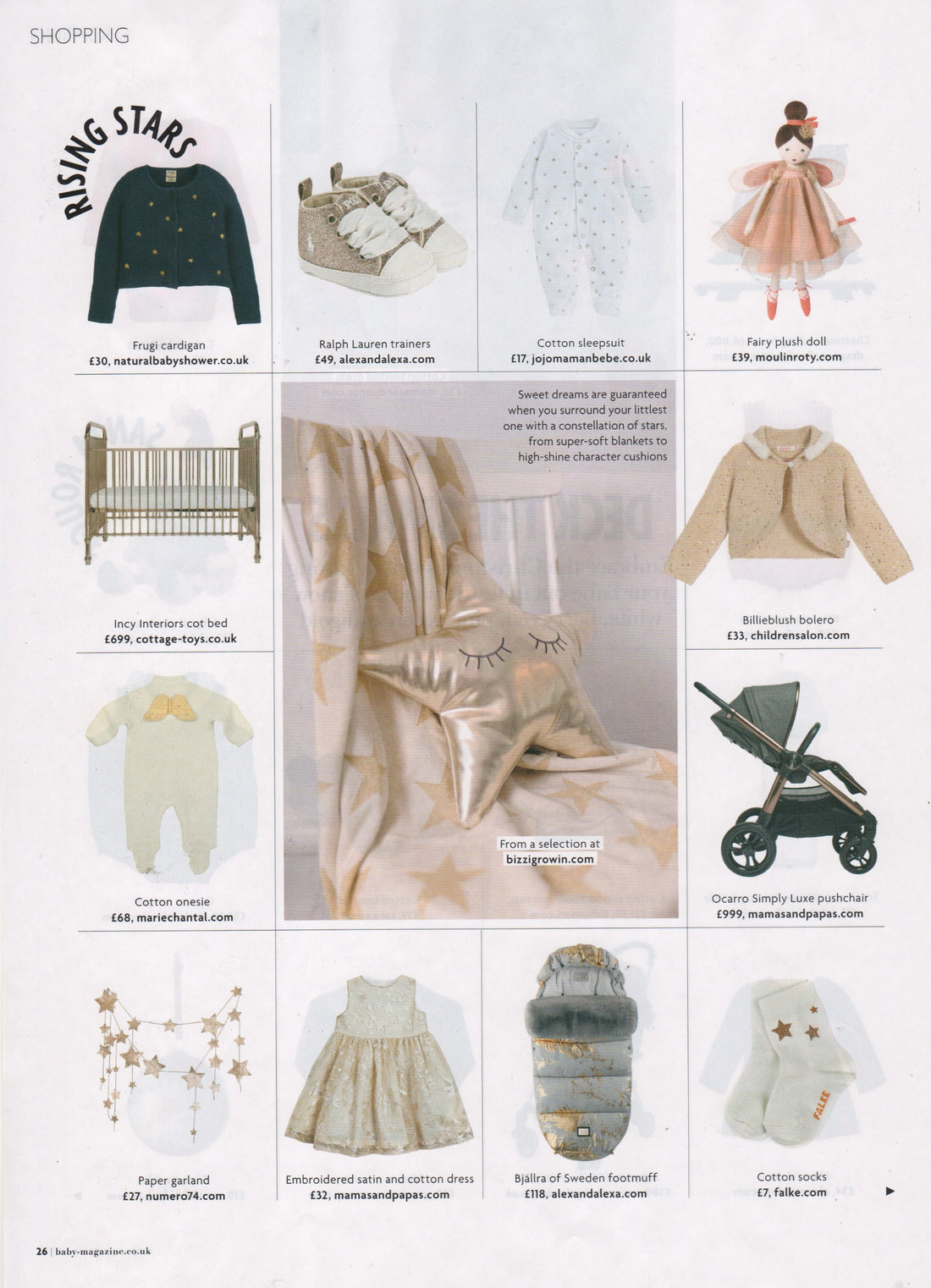 Baby Magazine featuring the Bizzi Growin Gold Star Cushion