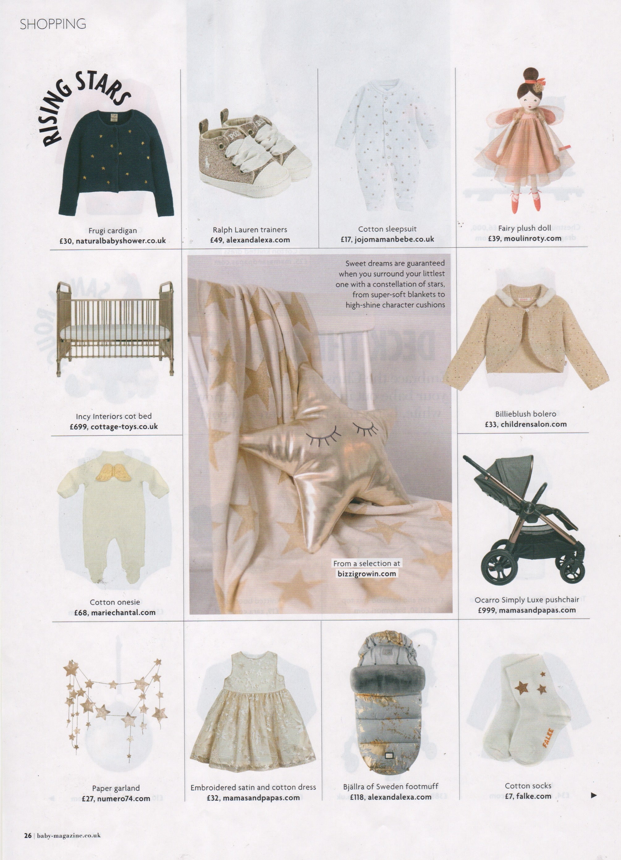 Baby Magazine featuring the Bizzi Growin Gold Star Cushion