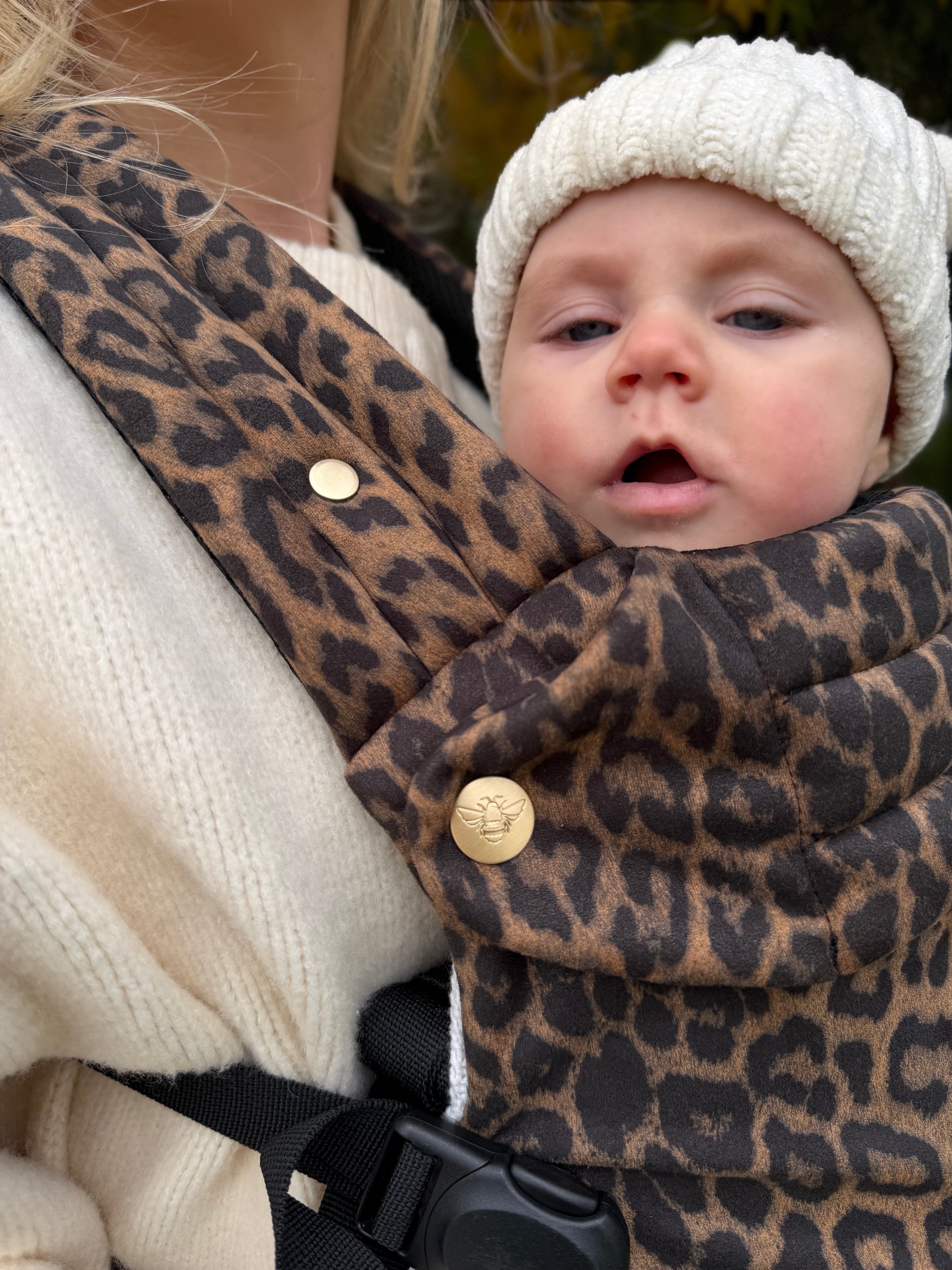 Leopard print baby carrier