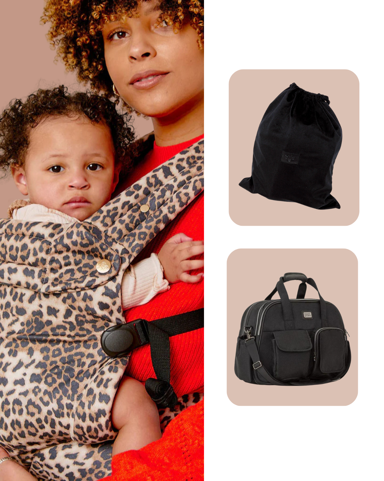 Leopard Baby Carrier and Chelsea Black POD Bag (+Travel Bag)
