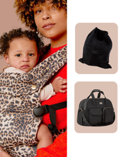 Leopard Baby Carrier and Chelsea Black POD Bag (+Travel Bag)