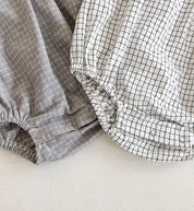 Cotton Check Romper and Sun Hat